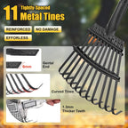 Rake for Leaves: Small Metal Garden Rake, 8.5" Wide, 11 Metal Tines,Heavy Duty Lightweight Kids Leaf Rakes for Small Lawn Yard Shrub,Tight Spot Garden Bed Leaf Debris Picking Cleaning, 60” Long Handle