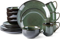 LERATIO Ceramic Dinnerware Sets for 4,16-Piece Reactive Glaze Plates and Bowls Set with Mugs,Highly Chip and Crack Resistant | Dishwasher,Microwave & Oven Safe Dishes set-Green