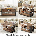 40" Lift Top Coffee Table,4 in 1 Multi-Function Lift Coffee Tables with Storage Drawers and Hidden Compartmen,Farmhouse Coffee Table with Lifting top for Living Room, Walnut