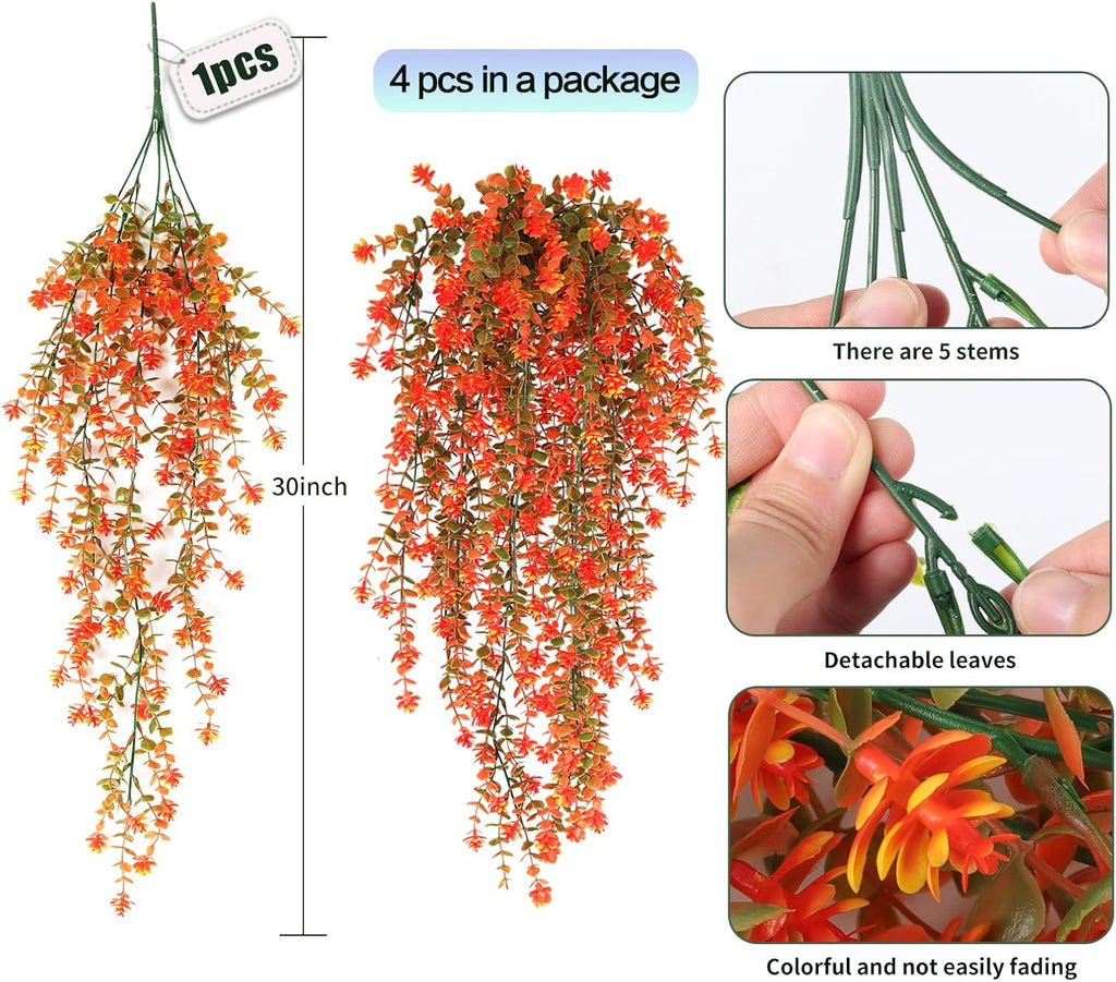 SJL Artificial Fake Fall Hanging Flowers Fake Plant Artificial Hanging Plants Flower Fall Eucalyptus Palnts Outdoor Faux Autumn Vines Decor Real Touch for Patio Living Room Thanksgiving (Salmon)