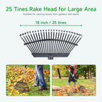 Rake for Leaves Heavy Duty 72 Inch Long Expandable Leaf Rake, 18 Inch Wide Garden Rakes with 25 Reinforced Tines and Stainless Steel Handle for Lawn, Yard, Leaf Cleanup