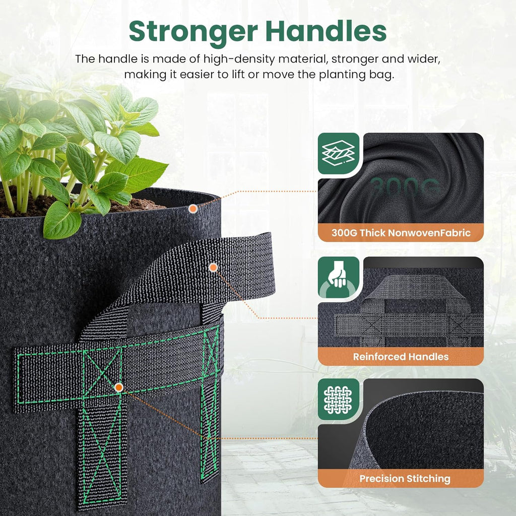 10 Pack 25 Gallon Grow Bags, Thickened Nonwoven Fabric Planter Pots with Handles, Heavy Duty 300G Garden Pots for Tomato, Potato and Vegetable