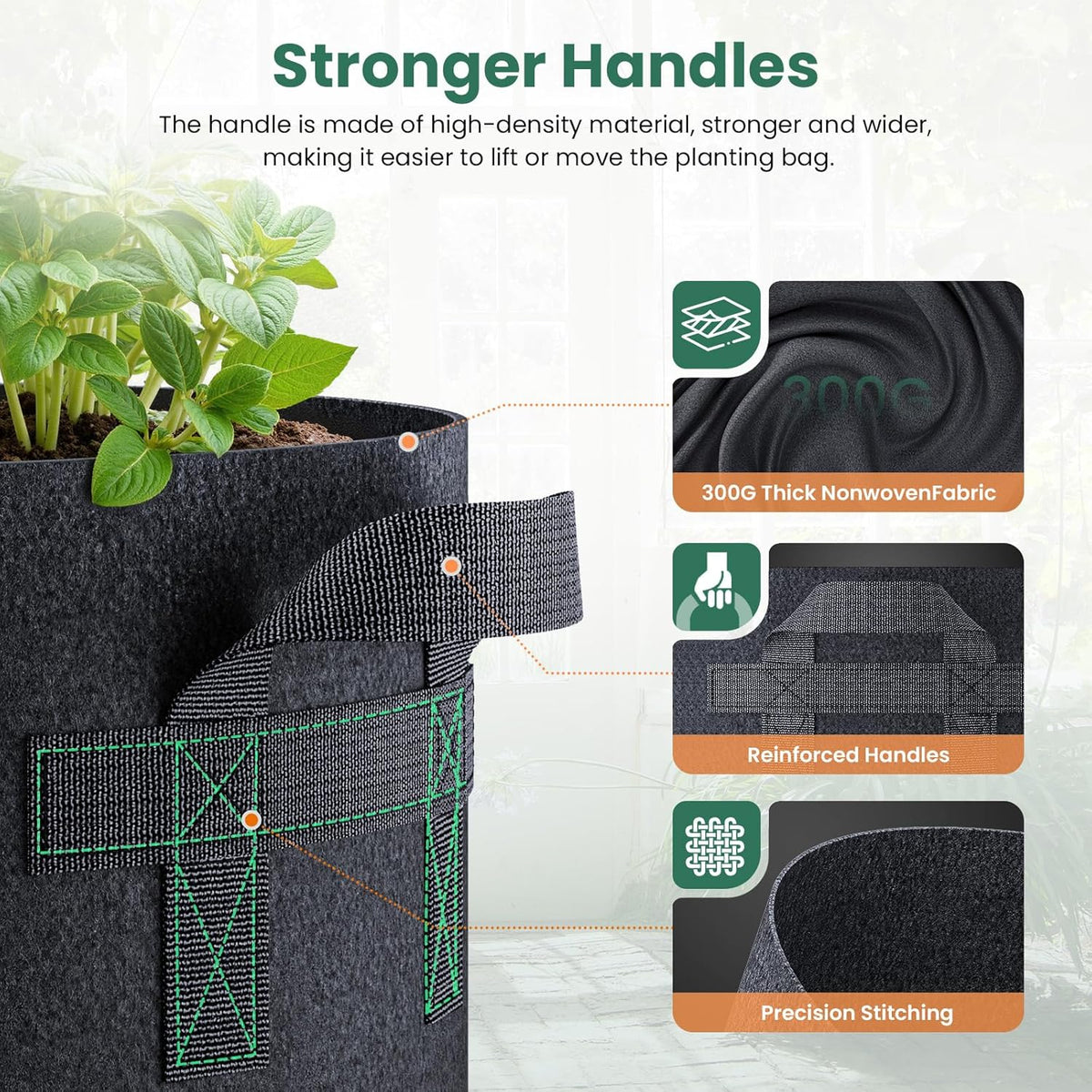 10 Pack 3 Gallon Grow Bags, Thickened Nonwoven Fabric Planter Pots with Handles, Heavy Duty 300G Garden Pots for Tomato, Potato and Vegetable