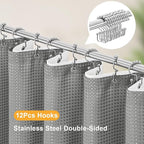 3 in 1 Long Shower Curtain Set-72 W x 78 H, Grey Waffle and PEVA Liner Set with 12 Stainless Steel Hooks, Waterproof Fabric for Bathroom