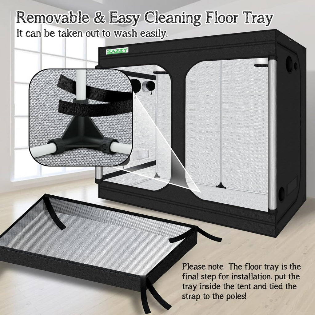 zazzy Grow Tent, 96“x48 x78 Plant Growing Tents 600D Mylar Hydroponic Indoor Grow Tent with Window, Kit Bag & Floor Tray 8x4 Growing Tent