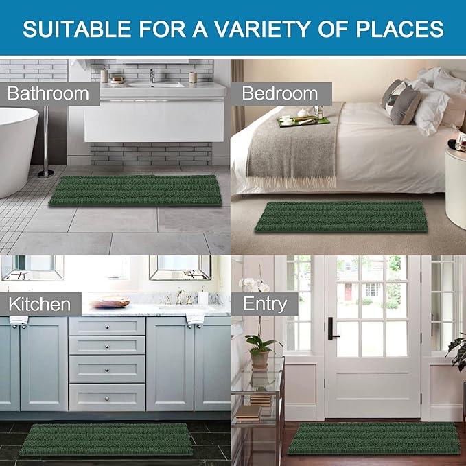 H.VERSAILTEX Bathroom Rugs Bath Rug Set 2 Piece Bathroom Contour Rug Toilet Mat Sets Non Slip Contour Bath Rug Ultra Thick Water Absorbent Striped Bath Mats(47" x 17" Plus 20" x 20" U, Bronze Green)