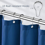 Shower Curtain Classic Blue Waffle Textured, 256GSM Heavy Duty Weighted Fabric Shower Curtains, Hotel Quality Luxury Polyester Water Repellent Bathroom Curtain with 12 Hooks, 72Wx78H
