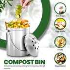 Utopia Kitchen Countertop Compost Bin 1.3 Gallon, Stainless Steel, Silver