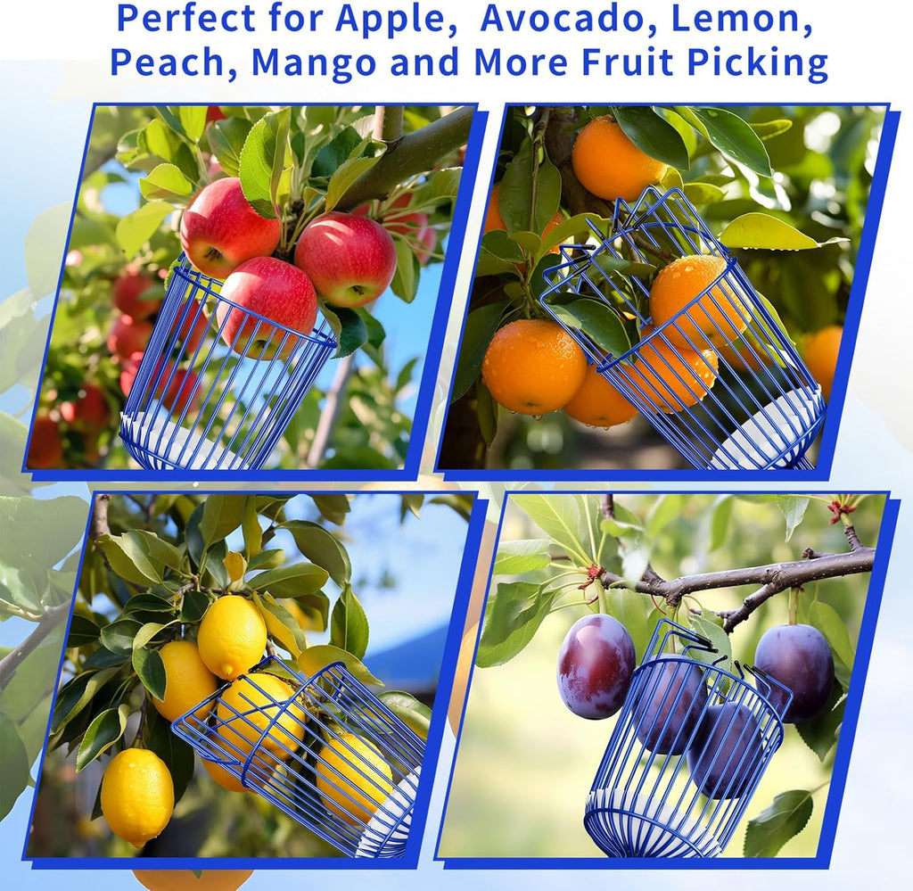 Fruit Picker Pole with Basket Segmented Fruit Picker Pole Tool for Apple Avocado Cherry Lemon Mango Orange Peach Picking(40-130")