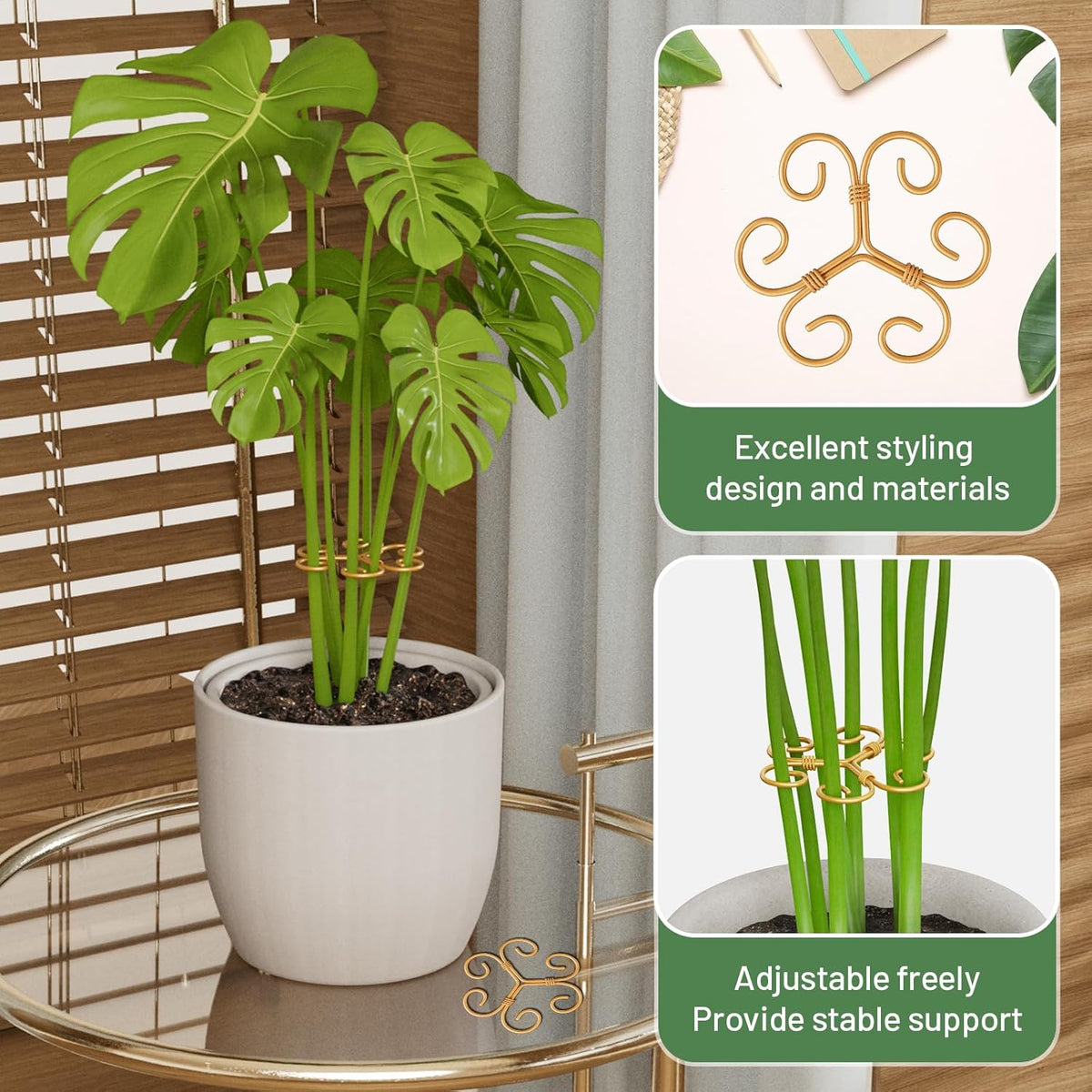 4PCS Iron Monstera Support, Uniquely Designed Plant Support Stakes for Indoor Plants, Stable Plant Stakes and Supports, Turtle Shell Bamboo Clamp Set for Thriving Growth