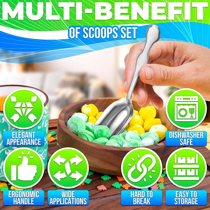 20 Pcs Small Scoops for Canisters – Mini Scoops for Candy, 5.8" Length Stainless Steel Small Food Scoopers for Kitchen, Multipurpose for Cocoa, Coffee, Ice Cream, Parties & Home Use, Easy to Clean