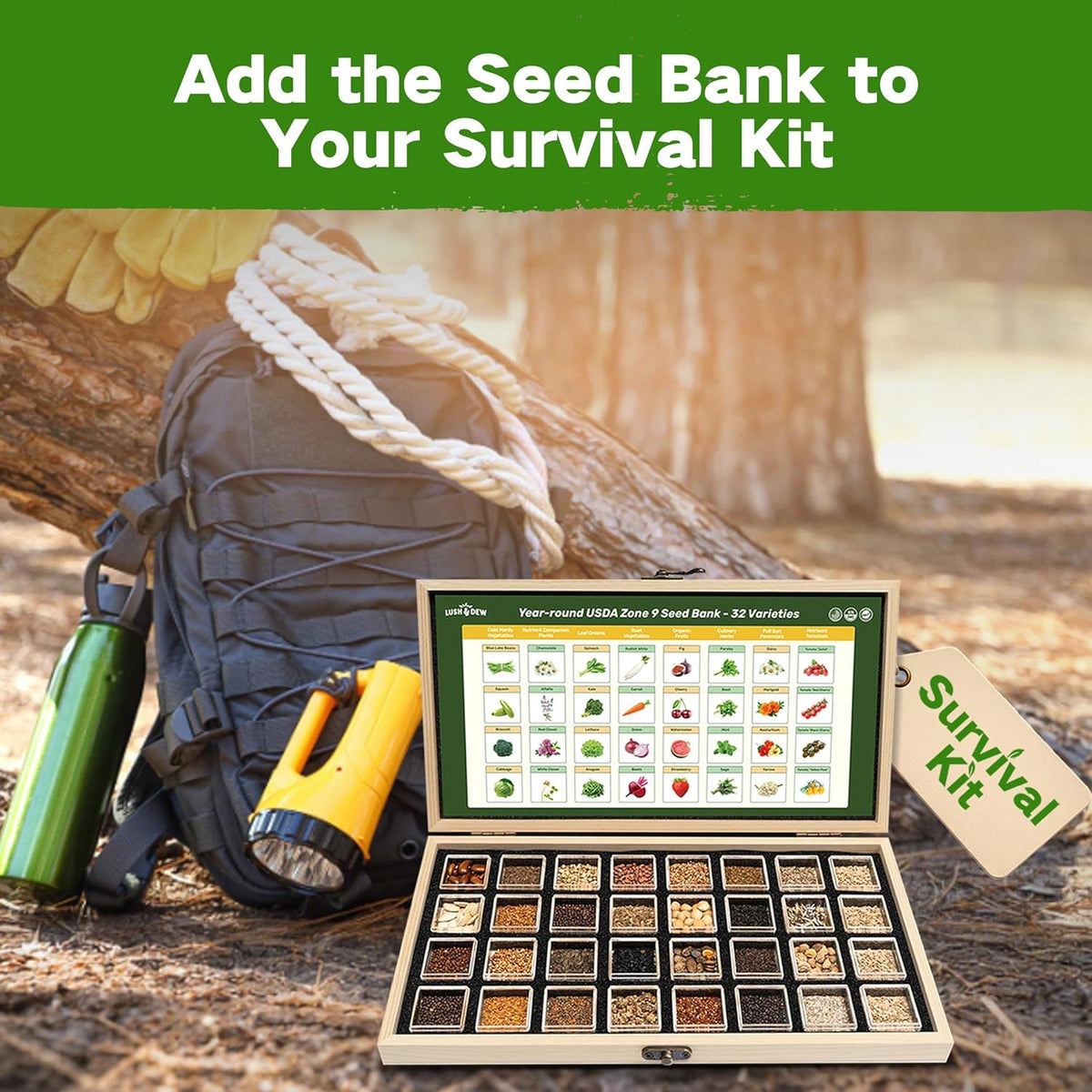 Lush&Dew USDA Zone 3 Seed Bank, Gardening Gifts for Women Men, 32 Varieties Non-GMO Heirloom Seeds for Planting Vegetables Fruits, Year Round Survival Seed Kit for Raised Garden Bed Greenhouse