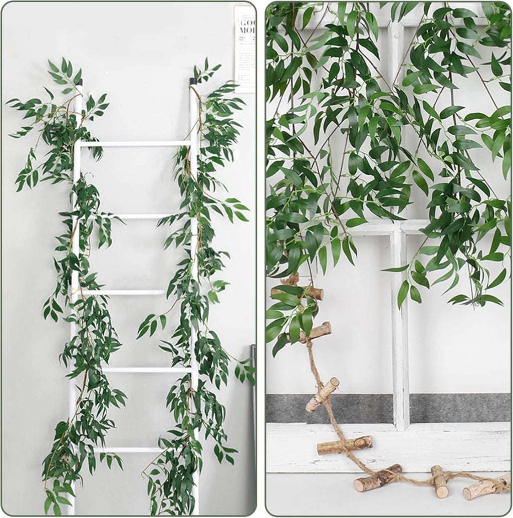RECUTMS Artificial Willow Leaves Vine Twigs 2Pcs 5.7Ft Fake Hanging Ivy Plants Silk Green Leaf Rattan Garland Greenery Decor for Indoor Outdoor Home Wedding Arch Jungle Beach Birthday Party Garden
