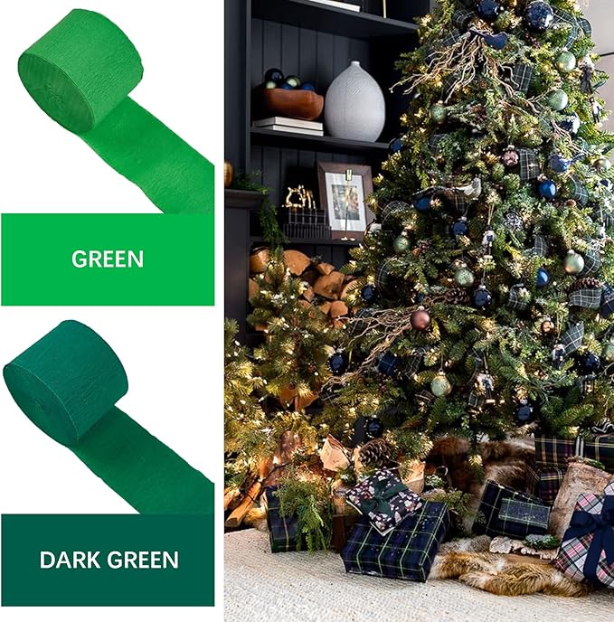 PartyWoo Crepe Paper Streamers 4 Rolls 328ft, Shades of Green for Party, Wedding, Birthday & Baby Shower Decorations (1.8 Inch x 82 Ft/Roll)
