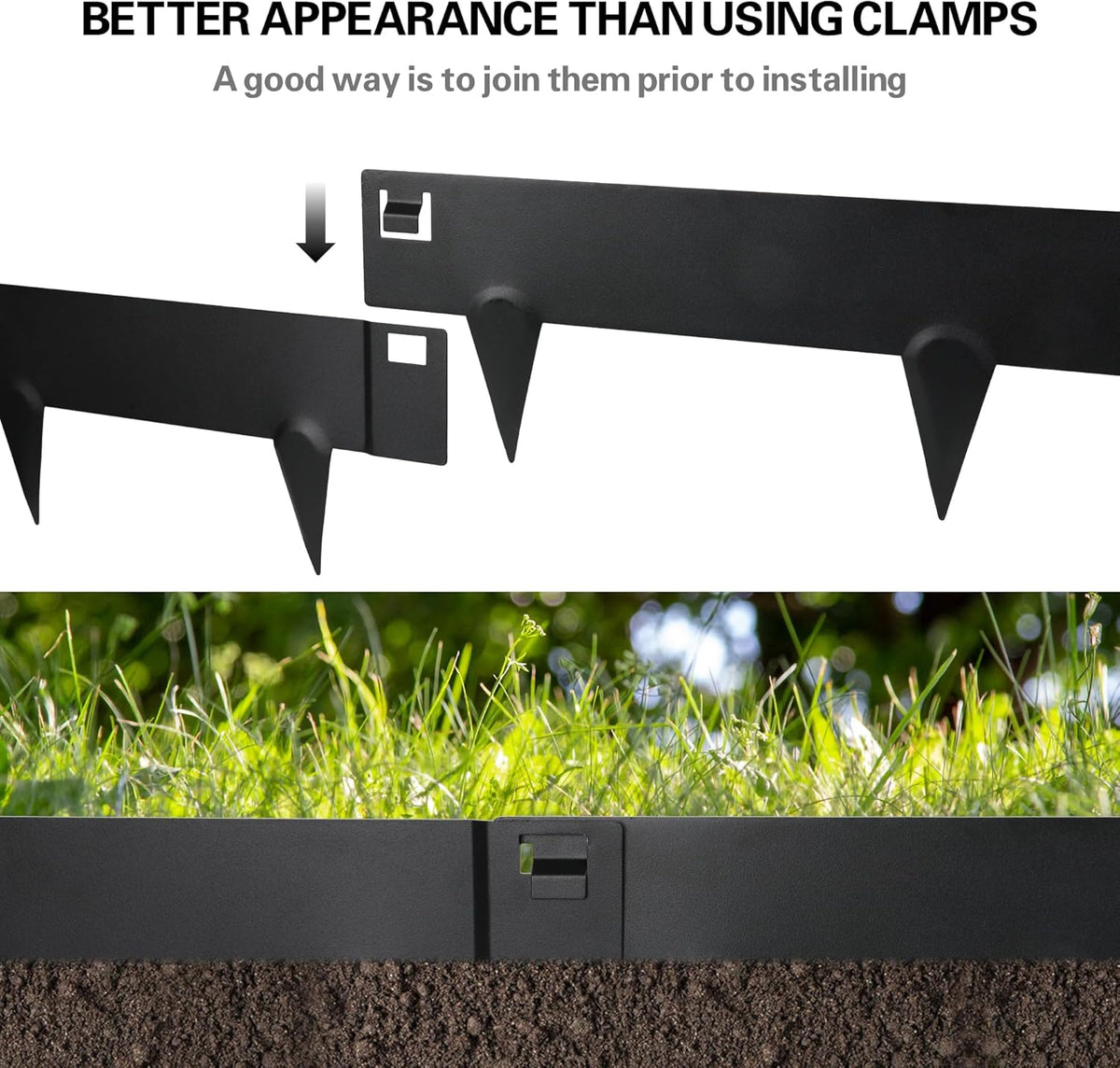 Worth Garden 10-Pack (34Ft Total) Galvanized Steel Landscape Lawn Edging - 8 in. H Bendable Metal Strips - Hammer-in 18-Gauge Flexible Black Edging Border - Yard Pathway Divider - Buckle Connection