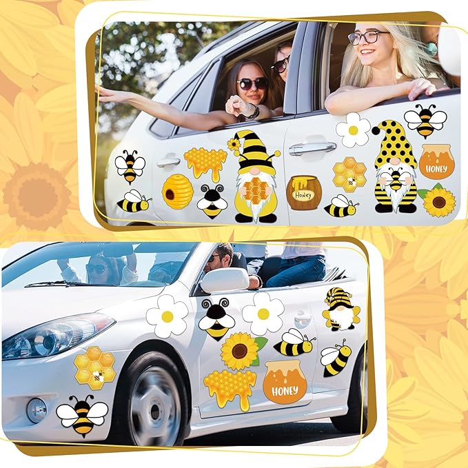 Xuhal 25 Pcs Bee Decor Refrigerator Magnets Happy Bee Gnome Sunflower Magnetic Stickers Car Magnets Fridge Garage Decor Party Supplies for Cars Office Whiteboard Mailbox