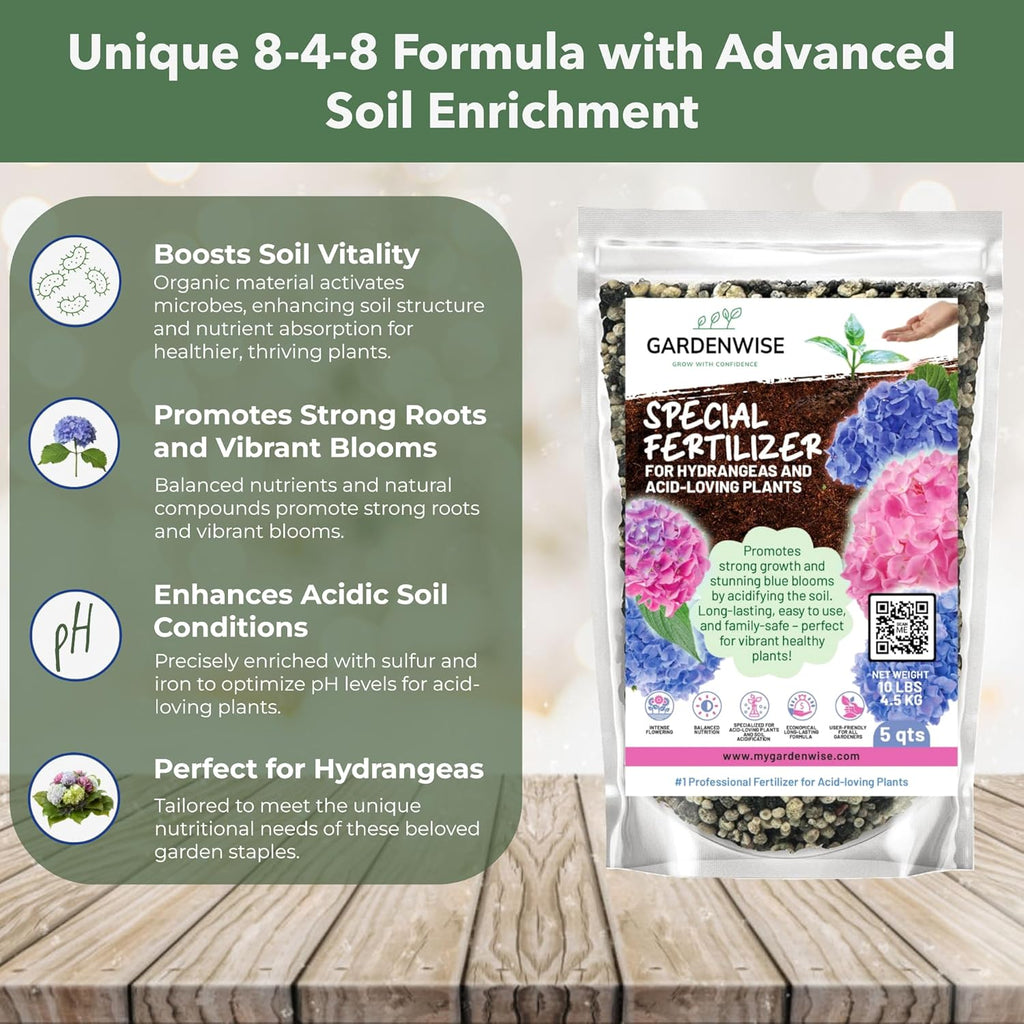 Slow Release Hydrangea Fertilizer with Iron & Sulfur – Indoor & Outdoor Soil Acidifier for Miracle Growth (3 qt)