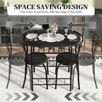 VECELO 3-Piece Dining Table Set for Kitchen Breakfast Nook, Wood Grain Oval Tabletop and Metal Frame with Built-in Wine Rack, for Small Spaces, Black