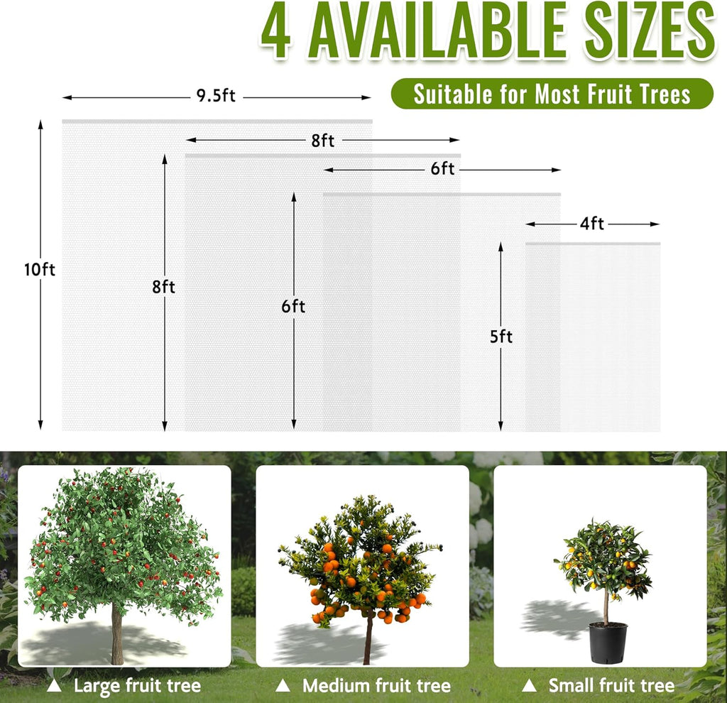2 Pack Fruit Tree Netting Bags with Zipper and Drawstring, 6 x 6ft Ultra Fine Mesh Garden Netting Plant Cover, Bird Netting for Blueberry Bushes, Fruit Trees, Flowers (White, 6 x 6 ft)