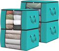 Fab totes 4 Pack Clothes Storage, Foldable Thick Fabric Blanket Storage Bags, Containers for Organizing Bedroom, Closet, Clothing, Comforter,Closet Organization with Handle,Green