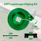 Landscape Edging Border 33 FT 2 Inch Tall with 60 Spikes, Plastic Edging for Landscaping, Garden Edging Border， Flower Bed, Paver and Lawn Edging Border, Green