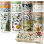24 Rolls Vintage Washi Tape Set, Floral Letter Butterfly Mushroom Botanical Flower Writable Decorative Tapes for Scrapbooking , Junk Journal supplies, Bullet Journaling 5-75mm Wide 9.84ft long/Roll