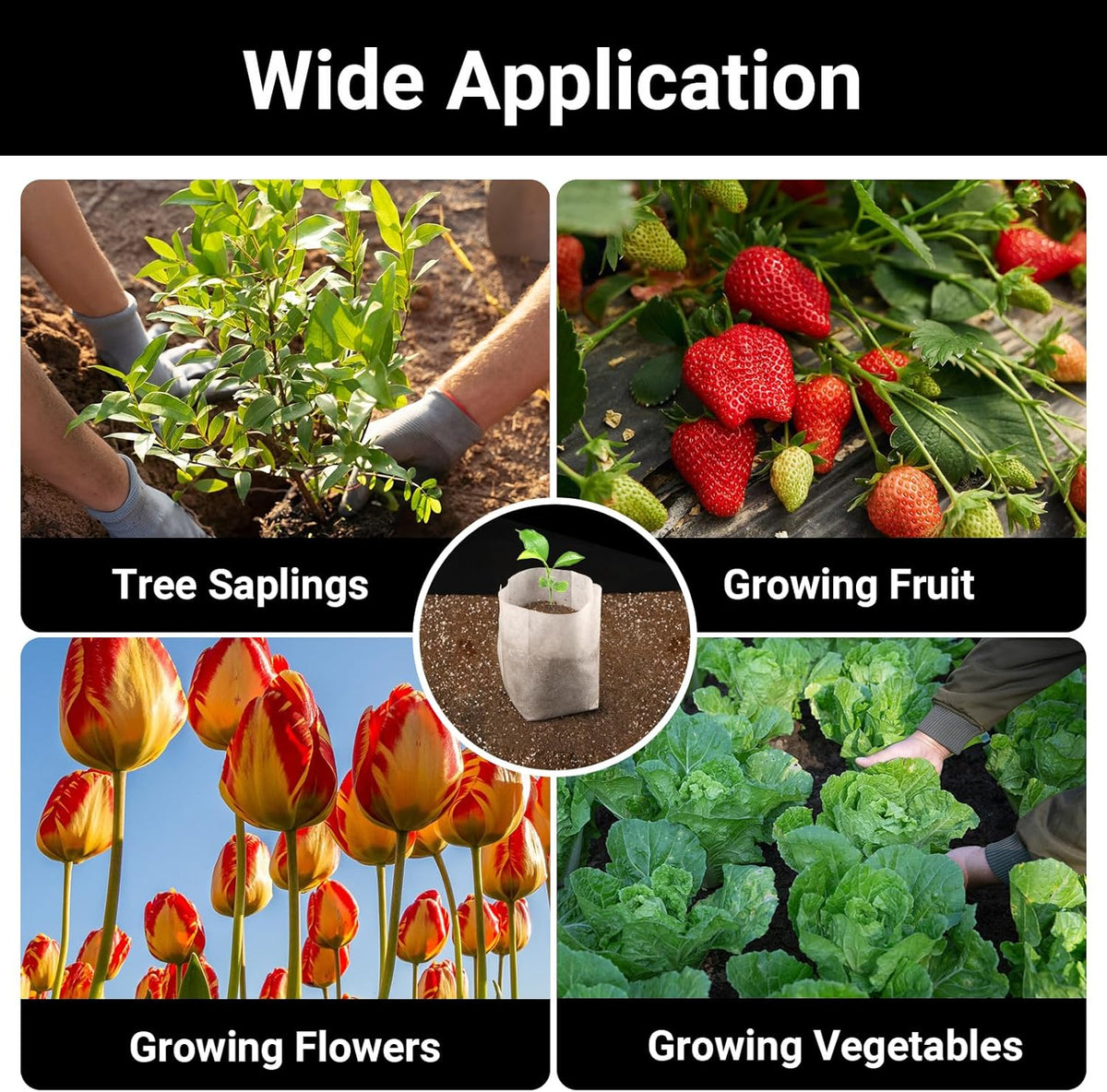 Nursing Growing Pouch, 200pcs 11 x 11.8 in Plant Non-Woven Nursery Bags Large, Fabric Seedling Plant Grow Bags, Seed Starting Planting Growing for Home Garden Supply