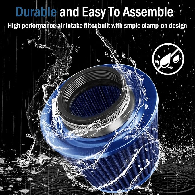 Universal Clamp-On Air Intake Filter, High Performance, Washable Filter, Replacement Air Filter, Flange Diameter 3inch/76mm (Blue)