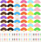 48 Pieces Hand Held Bamboo Folding Fans Paper Fans Handheld for Women Foldable Girls Wedding Decoration Church Home Party Favors Summer (Multicolor)