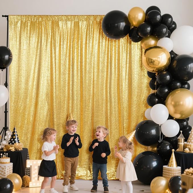 SquarePie Sequin Backdrop Curtain Less See Through Thick Background for Party 4FT x 8FT Gold