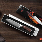 Wakoli 7-inch Damascus Santoku Knife - 67-Layer VG10 Core Steel, Razor Sharp Japanese Chef's Knife with Pakkawood Handle, for Meat, Vegetables & All Kitchen Tasks - Gift Box (EDIB)