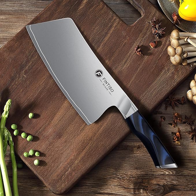 FINTISO Cleaver Knife 7 In, Kitchen Butcher Knife with G10 Ergonomic Handle, High Carbon Steel Vegetable Meat Cleaver, Heavy Duty Bone Chopper for Home and Restaurant