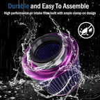Universal Clamp-On Air Intake Filter, High Performance, Washable Filter, Replacement Air Filter, Flange Diameter 3inch/76mm (Purple)
