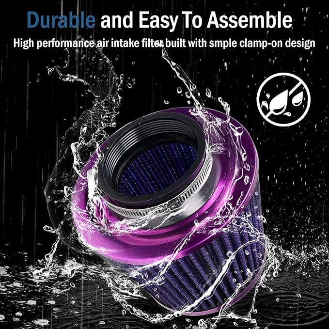 Universal Clamp-On Air Intake Filter, High Performance, Washable Filter, Replacement Air Filter, Flange Diameter 3inch/76mm (Purple)