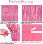 8 Pack Pink Backdrop, 3.28 FT x 7.05 FT Pink Birthday Decorations, Metallic Pink Backdrop for Photoshoot Foil Curtains Party Streamer, Bachelorette Decorations Birthday Photo Booth Props