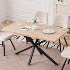 55.1 Inch Dining Table for 4 6 People Rectangular Wooden Kitchen Tables Mid Century Modern Dinner Table Long Dinning Room Table with Metal Cross Legs for Kitchen Living Room Comedor(Natural)