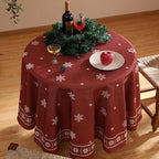 ISAENNE Designer Christmas Red Small Round Tablecloth,Linen Table Cloth with Snowflakes Pattern,Wrinkle Resistant Decor Tablecloths for Dining Kitchen Thanksgiving Christmas,Diameter 55"-Carol C