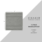 Chakir Turkish Linens | Hotel & Spa Quality 100% Cotton Premium Turkish Towels | Soft & Absorbent (12-Piece Washcloths, Gray)
