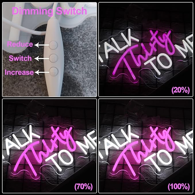 Talk Thirty To Me Neon Sign Dimmable 30th Birthday Neon Light Party Words Neon Signs For Wall Decor Led Pink White Light Signs For Bedroom Home Bar Birthday Gift For Girls USB Sign