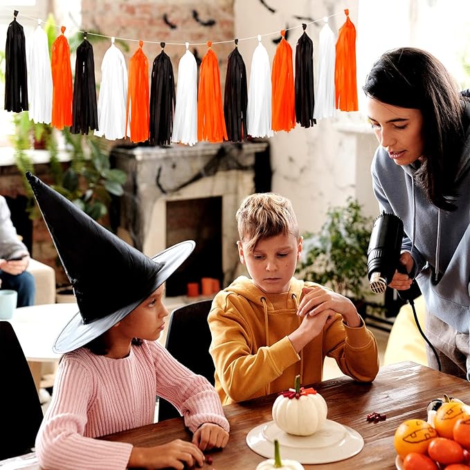 Black-White Orange Halloween Party-Decorations Tassel-Garland - 15pcs Graduation 2025 Supplies Tassels, Birthday Wedding Baby Bridal Shower Decor Panduola