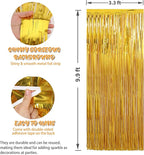 Crosize 2 Pack 3.3 x 9.9 ft Gold Foil Fringe Curtains Party Decorations, Gold Tinsel Curtain Backdrop for Parties, Door Streamers, Glitter Streamer Fringe Backdrop for Birthday Decoration
