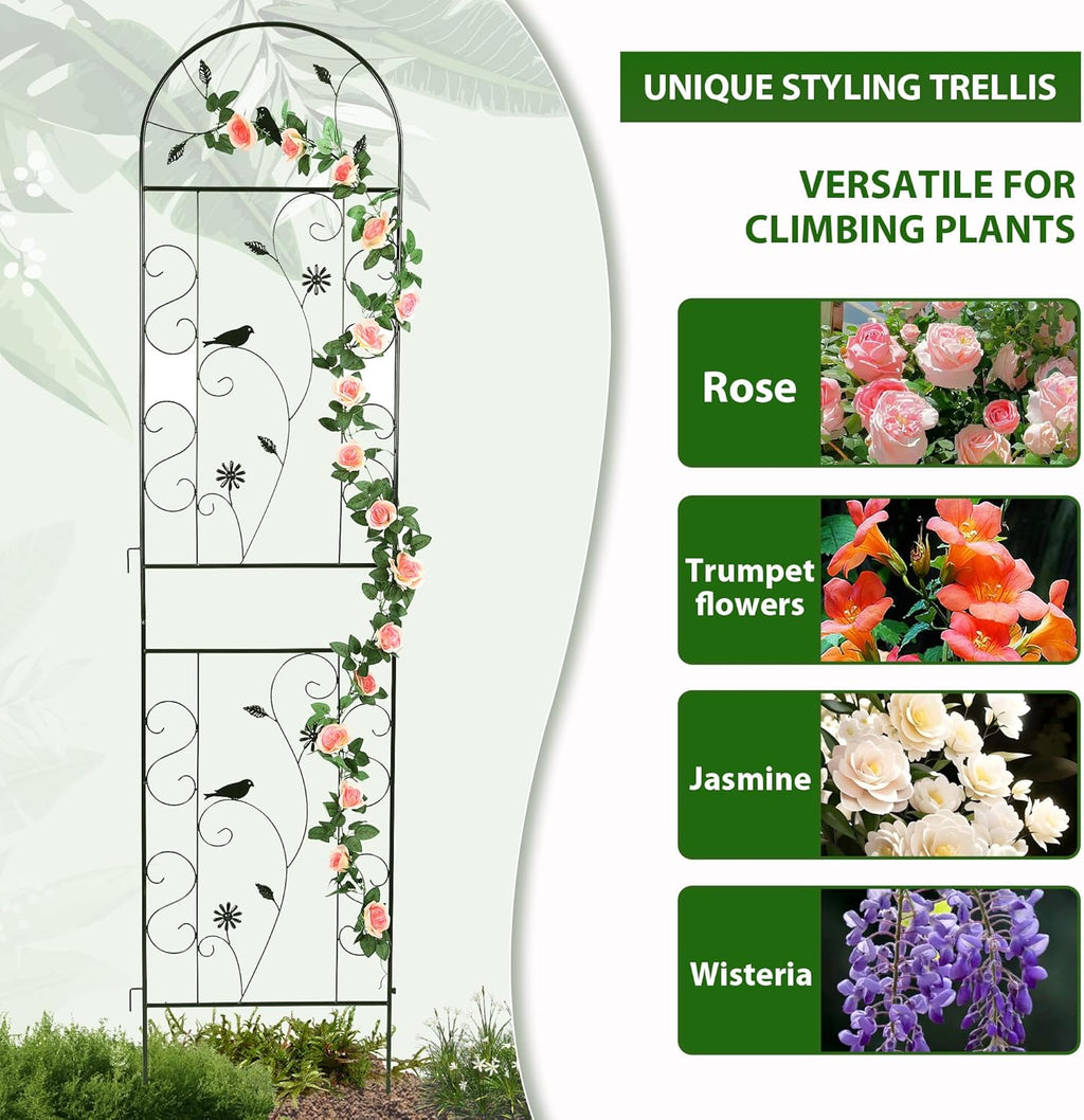 Metal Garden Trellis for Climbing Plants, 86.5" x 19.7" metal plant trellis outdoor, Black Iron Garden Trellis, Clematis Rrellis Outdoor, Arched Outdoor Decoration suitable for courtyards, lawns, gard