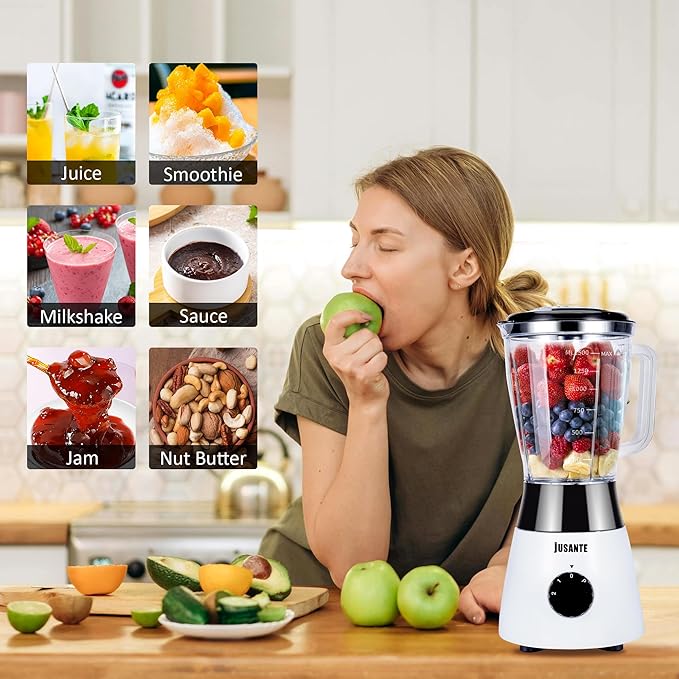 Kitchen Blender, 500W Countertop Blender with 52oz Plastic Jar for Smoothies Milkshake Desserts Nut Butter, Cocktails Sauces (White)