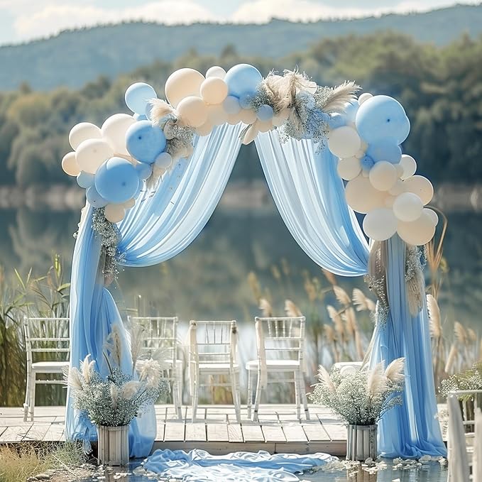 Wokceer Dusty Blue Wedding Arch Draping Fabric Backdrop 4 Panels 28.7" X 20FT Sheer Drapes Fabric for Wedding Arbor Ceremony Party
