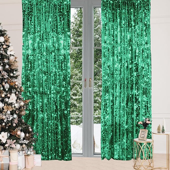 HH 9x9FT Green Big Sequin Backdrop Curtains, Sequin Photo Backdrop Payette Backdrop Curtain Panels, Shimmer Fabric Photography Backdrop for Wedding Party Christmas Decoration