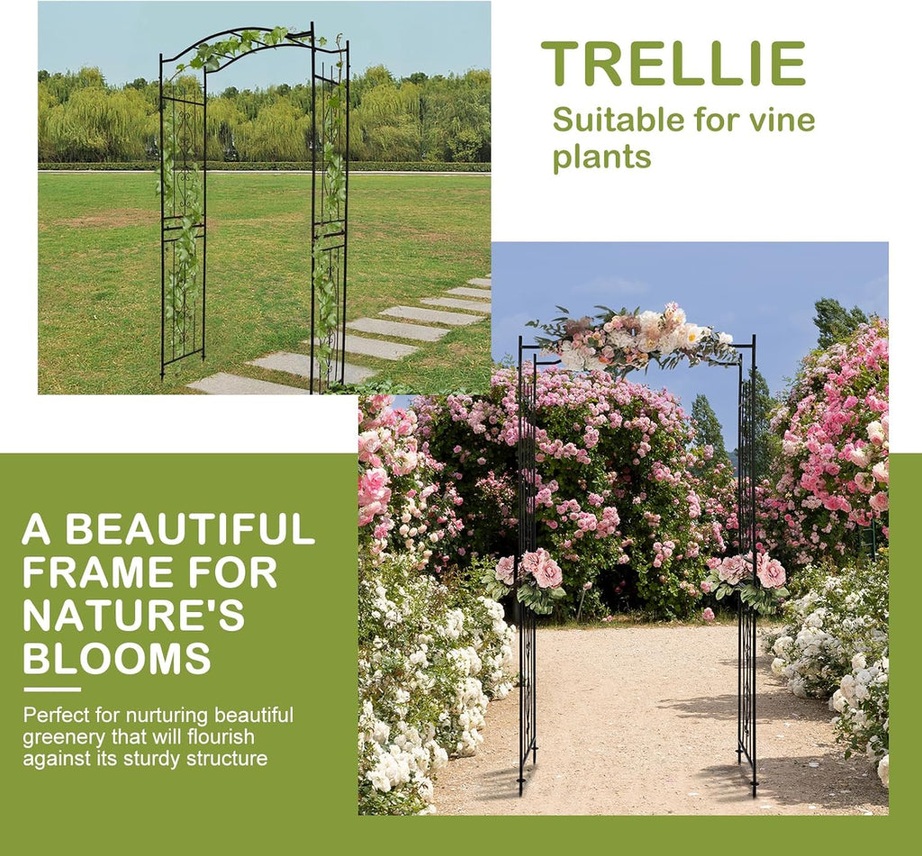 Outvita 7.5Ft Garden Arch Arbor, Steel Frame Stand Trellis, Arbour Archway for Wedding Ceremony Decoration Plant Climbing Rose Vines Lawn Courtyard Patio Pathway Black