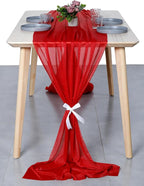 MDS Halloween Chiffon Table Runner - 15 Pack, 29 x 170 Inches, 14ft Each - Sheer Spooky Table Runners for Haunted House Parties, Trick-or-Treat Tables, Witchy Décor, Wedding & Events - Red