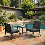 Homall Patio Furniture Set 3 Piece Resin Outdoor Bistro Set Rocking Patio Chairs with Cushions and Table for Porch, Poolside, Balcony and Yard (Grey)