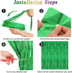 4 Pack Green Streamers, 3.28 FT x 7.05 FT Birthday Tinsel Backdrop, Metallic Green Foil Fringe Curtains Photo Booth Backdrop, Green Jungle Theme Decorations Birthday Decor