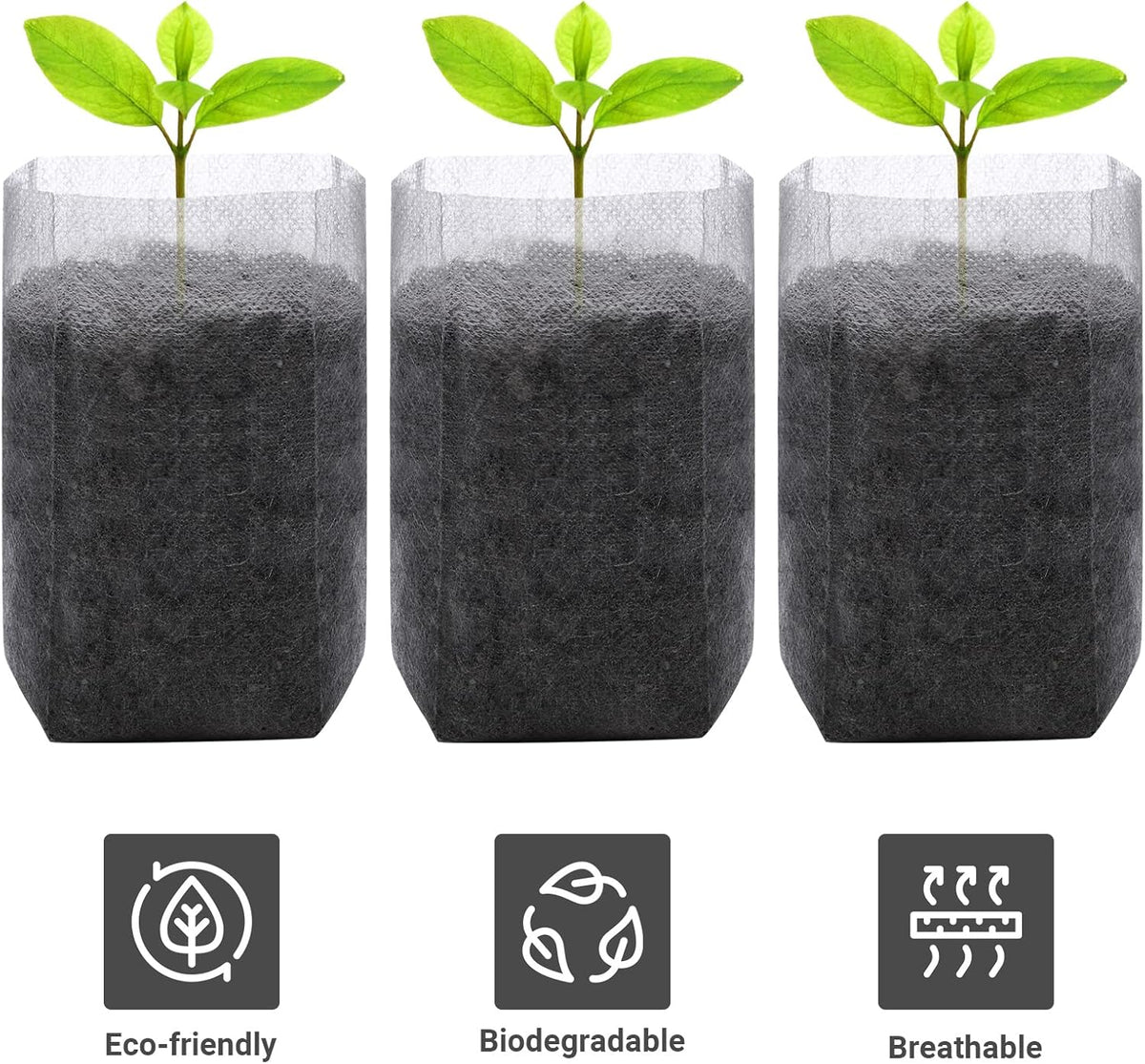 GREANER 200 PCS Nursery Bags, 5.5"x6.3" Non-Woven Fabric Seedling Bags Biodegradable for Home Garden Supply, Tree, Flower, Vegetable, Nursery Pots Container Plants Pouch